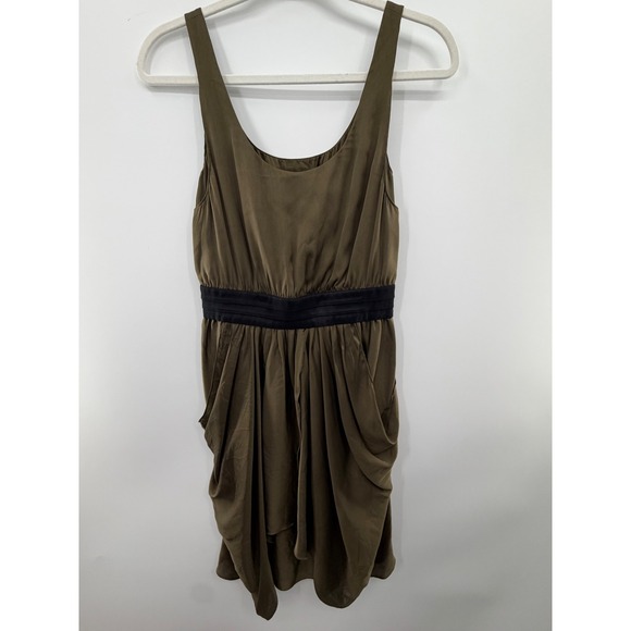 Alice + Olivia Dresses & Skirts - Alice + Olivia Tank Dress Womens XS Olive Green Silk Draped Mini Elastic waist